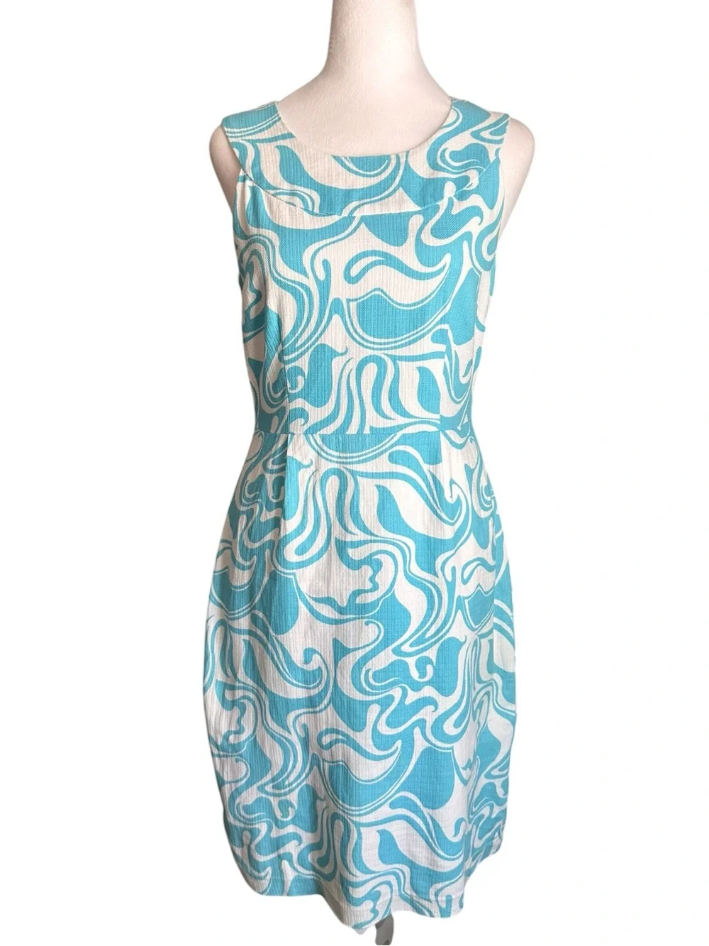 Kate Spade Women’s Blue White Abstract Print Sleeveless Sheath Shift Dress Sz 6